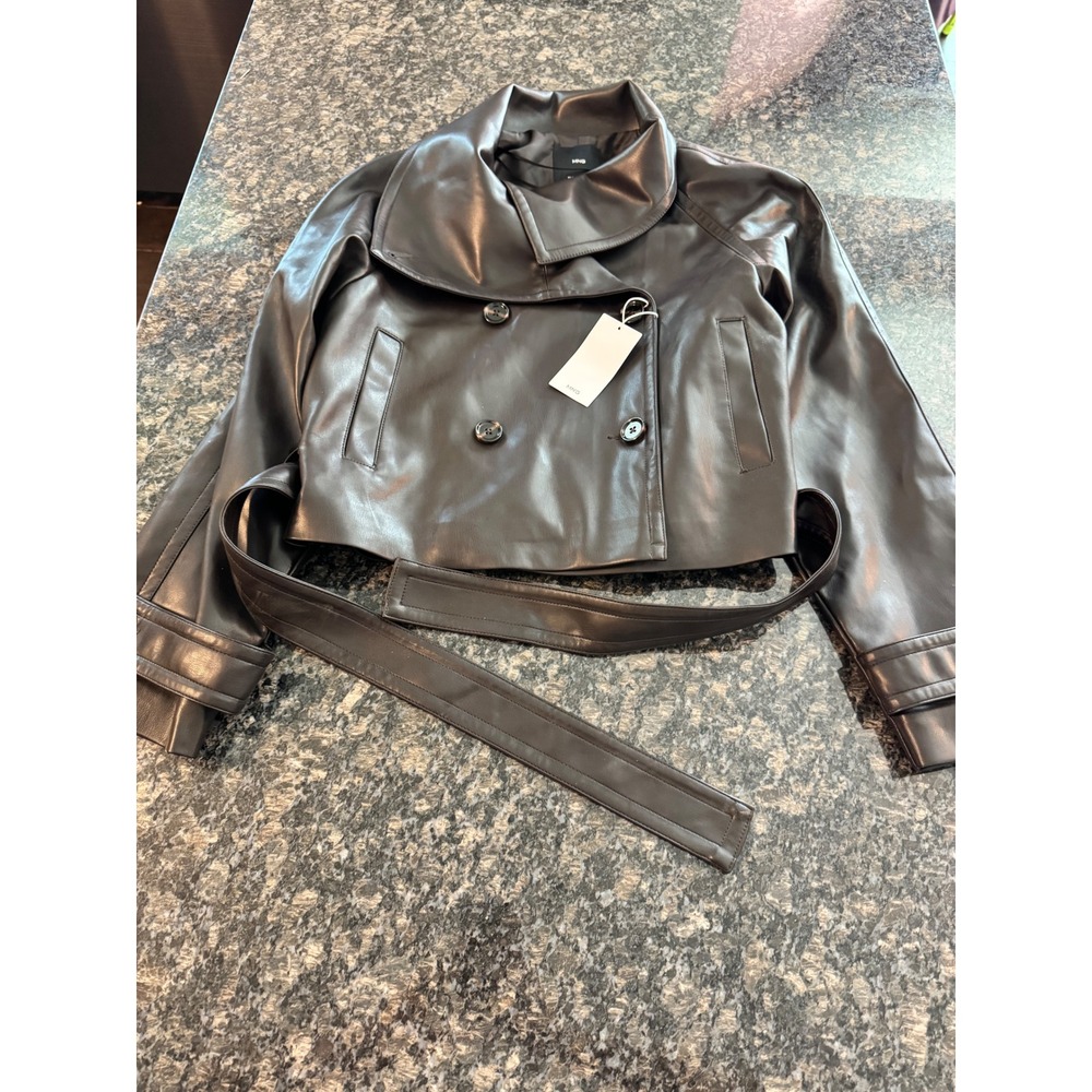 Mango MNG Womens Faux Leather Cropped Belted Jacket Brown Small 17099213 Auro - Picture 7 of 10